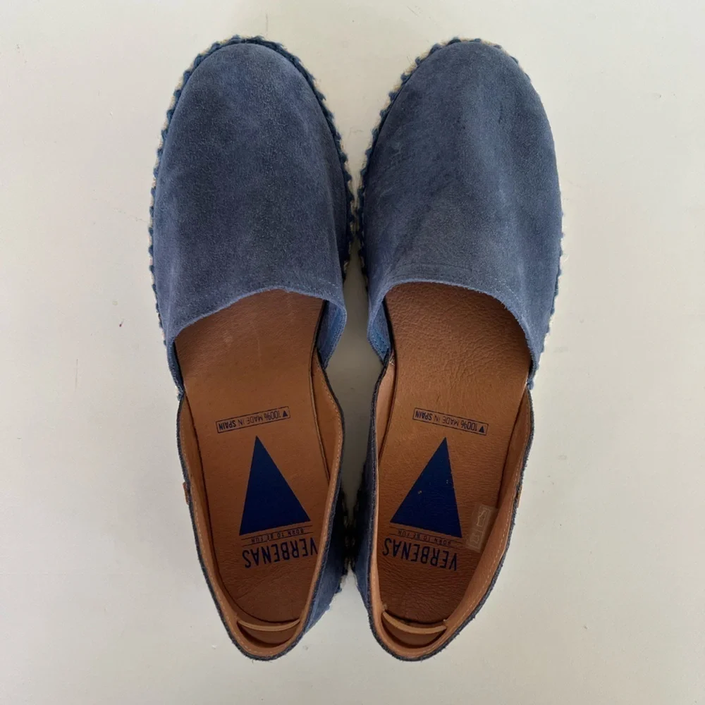 Verbenas Spain Carmen Espadrille Dusty Denim Blue Suede Slip On Flat, size 40